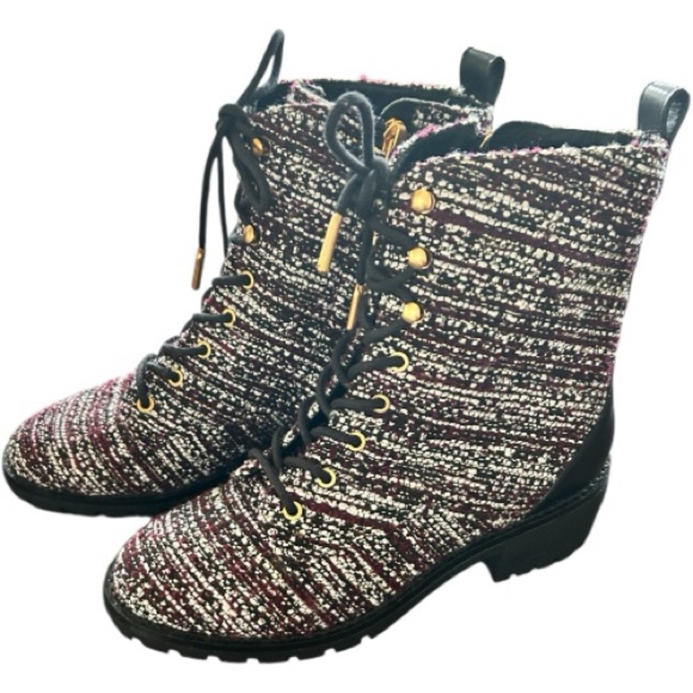 Tory Burch NWT purple black white tweed lace up combat boots